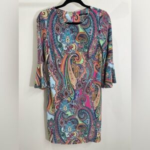 Tommy Hilfiger Dress Women Sz 6 Bell Sleeve Paisley Colorful Bodycon Romance